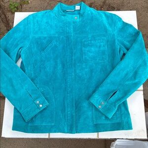 Chico’s Size 1 Vintage Turquoise Blue Biker Jacket 
Zip Long Sleeve